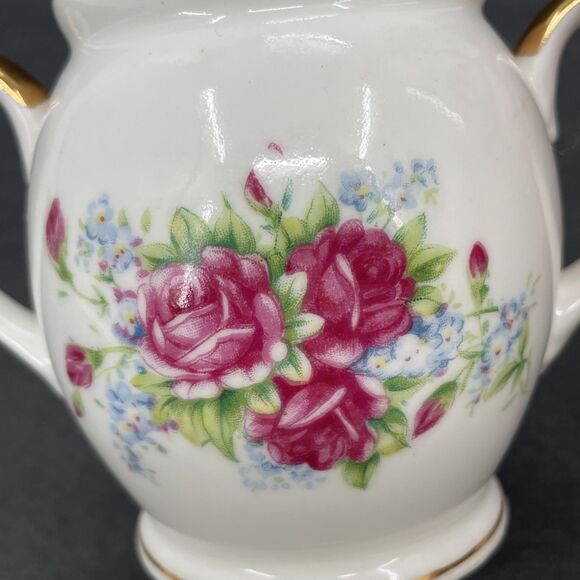Porcelain Sugar Bowl Pink Roses Gold Trim Bone China Japan E Backstamp NO LID - Picture 8 of 11